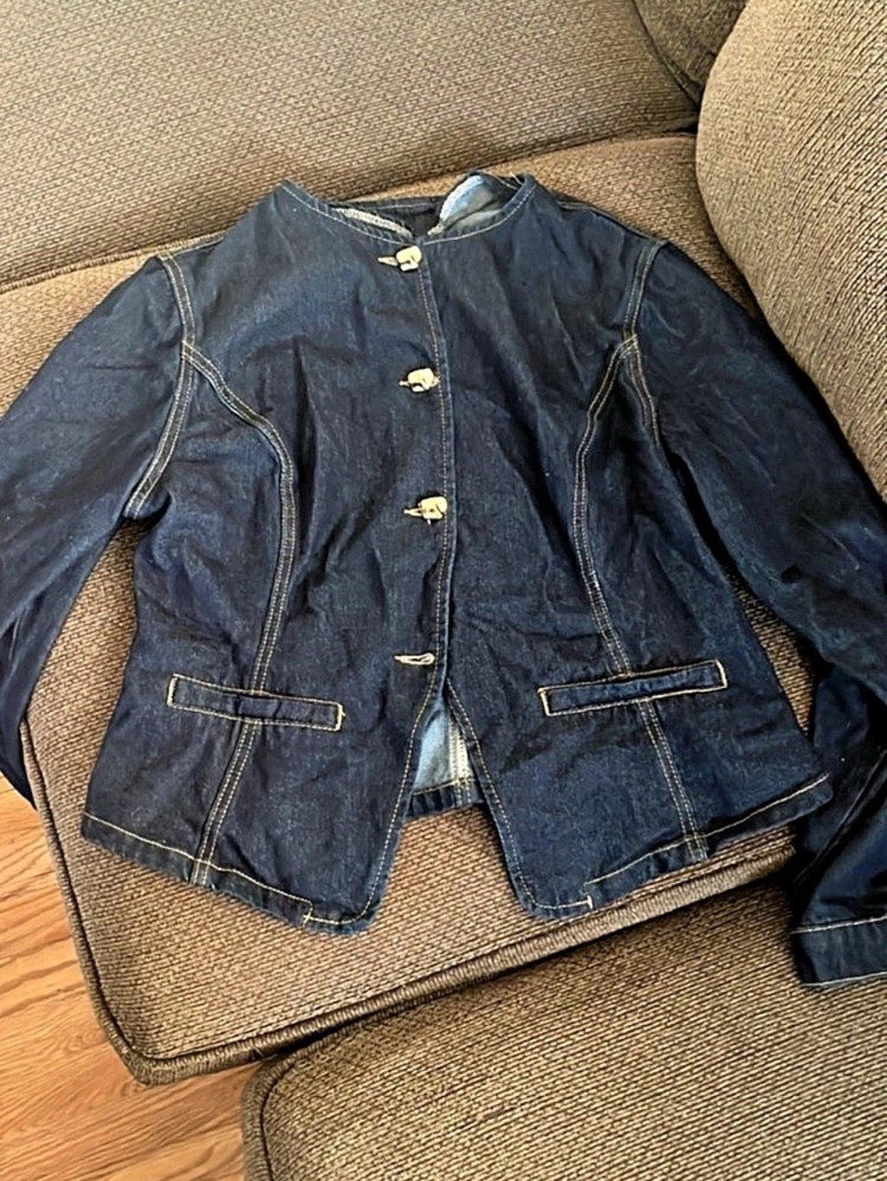 J.Jill Collarless Denim Jacket Blue XL